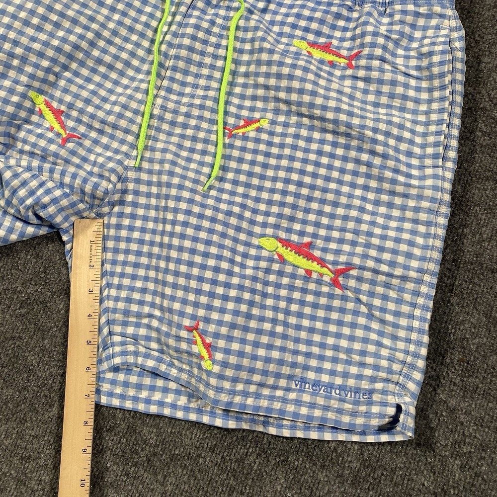 Vineyard Vines Gingham Check Bonefish Embroidered Mesh Lined Swim Trunks Mens XL - Picture 8 of 11